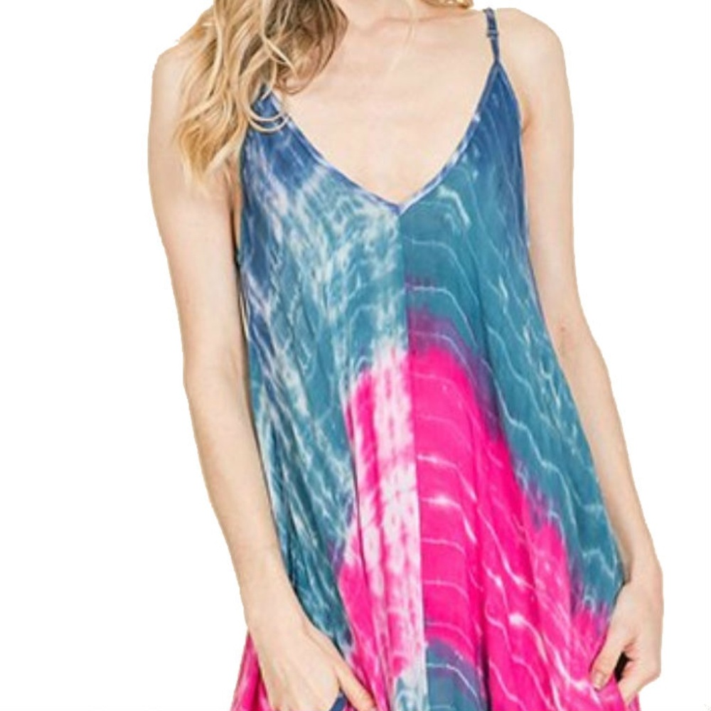 Tie Dye Print Linen Blend Maxi Dress